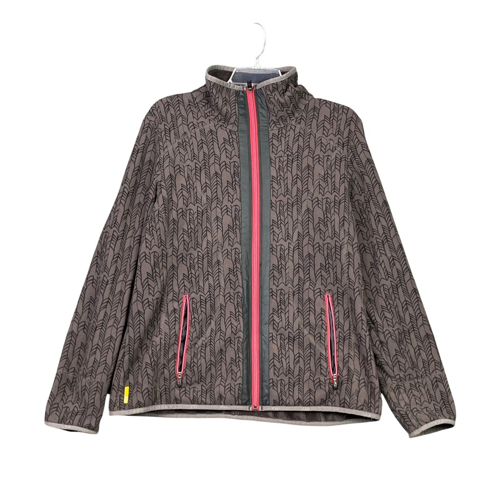 Lole Fleece Jacket Women XL Purple Black Print Full Zip Mock Neck Activewear